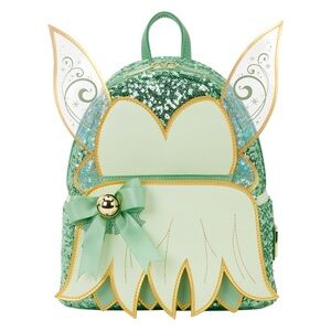 BNWT Loungefly Disney Peter Pan Tinker Bell Holiday Cosplay Sequin Backpack